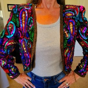 Vintage Leslie Fay Evenings Sequin Beaded Jacket size Medium Petite